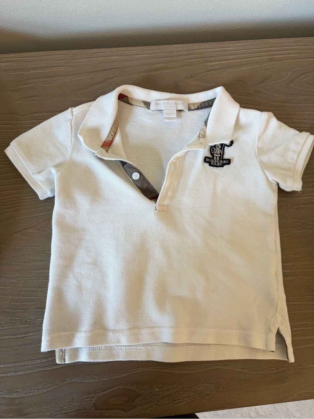 Burberry Kids Cream Polo with Crest Patch